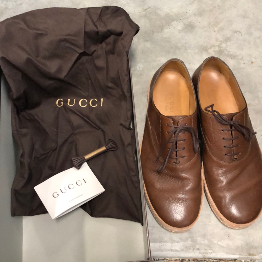 Gucci Brown Leather Men's Athletic Oxford Shoes